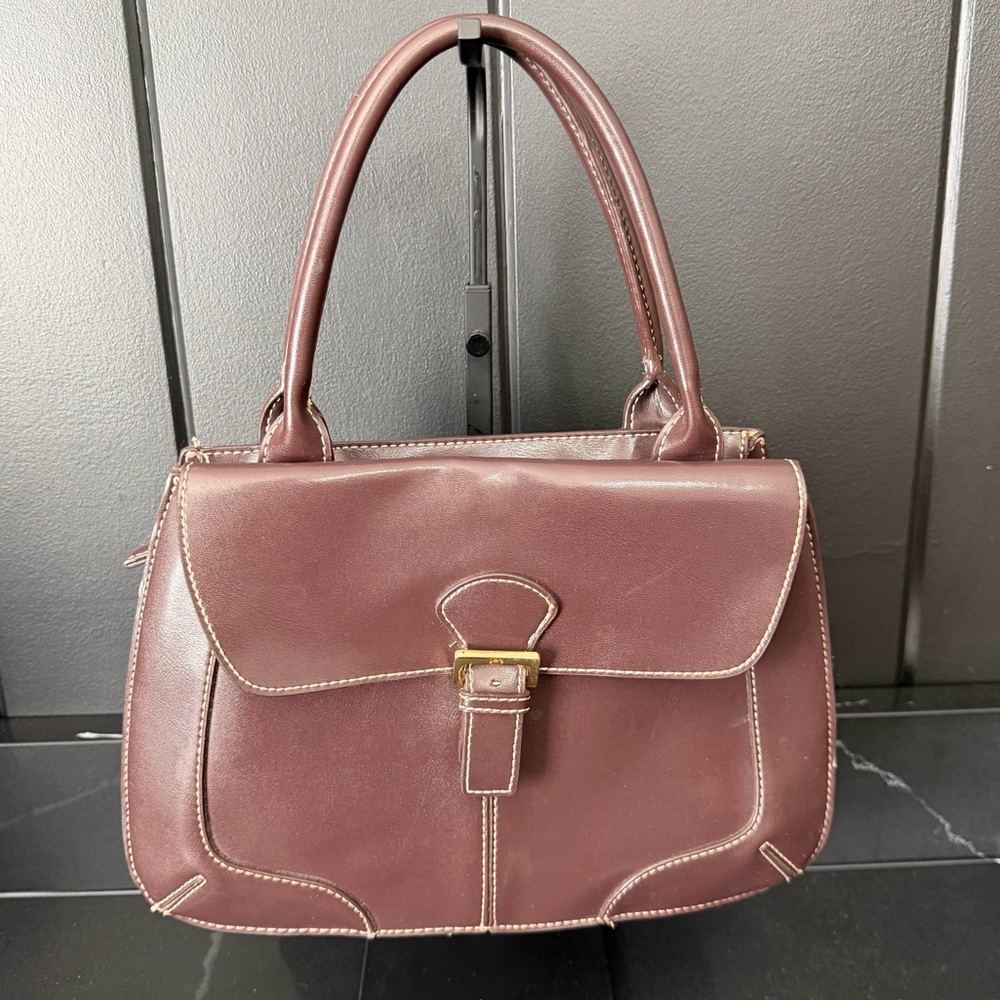 Emilie M. Brown Leather Satchel Shoulder Bag Vintage Style Top Handle
